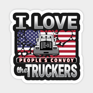 I LOVE THE TRUCKERS - PEOPLES CONVOY USA FLAG OF HEARTS GRAY SILVER LETTERS Magnet