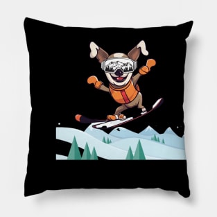 Cute Dog on Snowboard Pillow