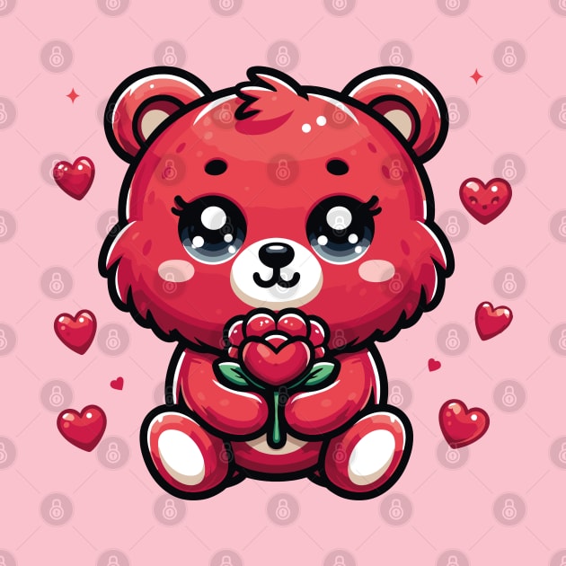 cuddly bear  single rose by chems eddine