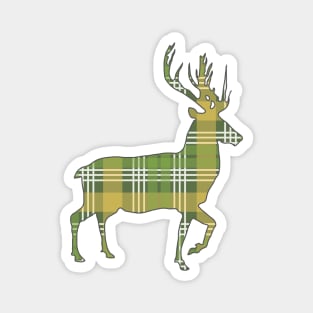 Green, Yellow and White Tartan Scottish Stag Silhouette Magnet