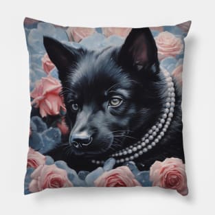 Black German Shepherd and Roses Pillow