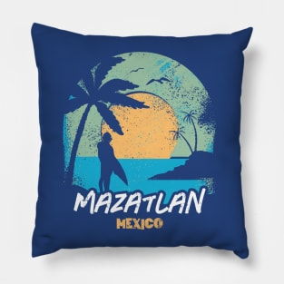 Retro Sunset Mazatlan Mexico Surfing // Retro Surfer Beach Pillow