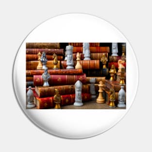 Old Books And Chess Men Pin