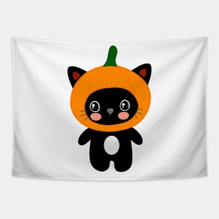 Funny Kawaii Cute Black Cat Pumpkin Halloween Costume Tapestry