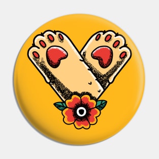 Cat Paws and Red Flower Tattoo Style Pin