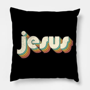 Retro Vintage Rainbow Jesus Letters Distressed Style Pillow