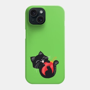 Cute black kitten with red ball Phone Case