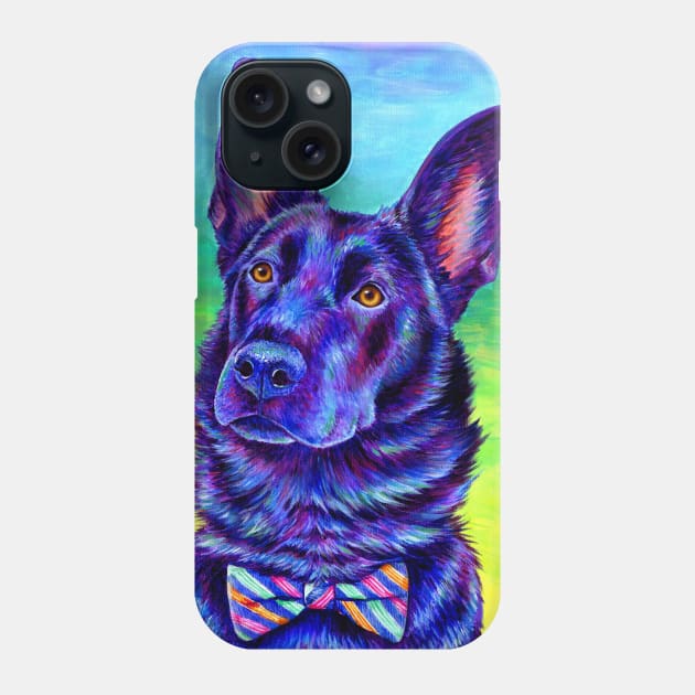 Vibrant Black German Shepherd Dog Phone Case by rebeccawangart