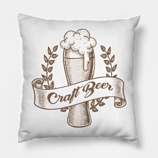 Craft Beer Emblem Drawn in Engraving Style. Pillow