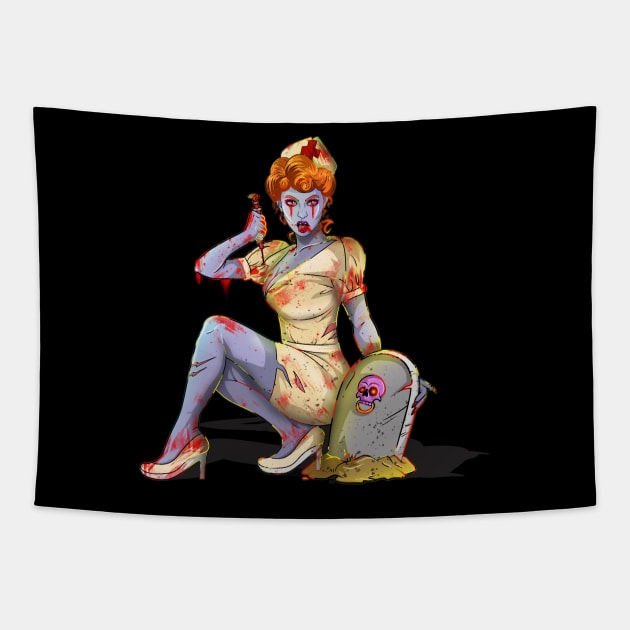 Bloody Nurse Halloween Zombie Tapestry by Trendy Black Sheep