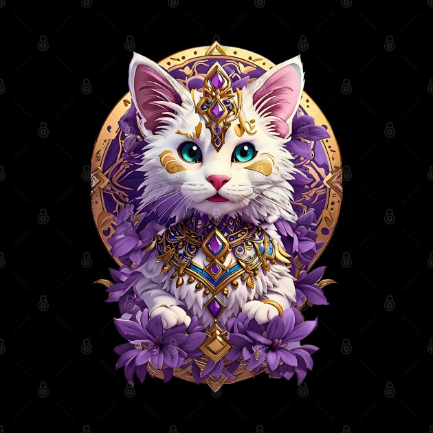 White Kitty amethyst gems flower design by Neon City Bazaar