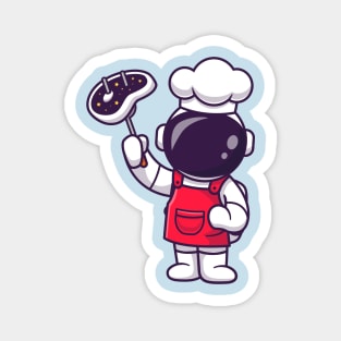 Cute Astronaut Chef With Grilled Meat Cartoon Magnet