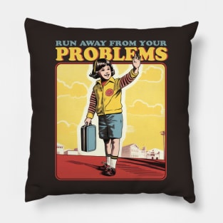 Vintage Run Away from Your Problems // Funny Motivational Illustration // Retro Motivation Pillow