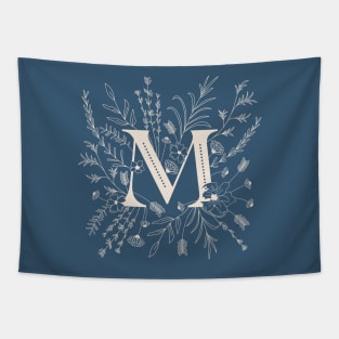 Botanical Letter M (Lake Blue) Tapestry