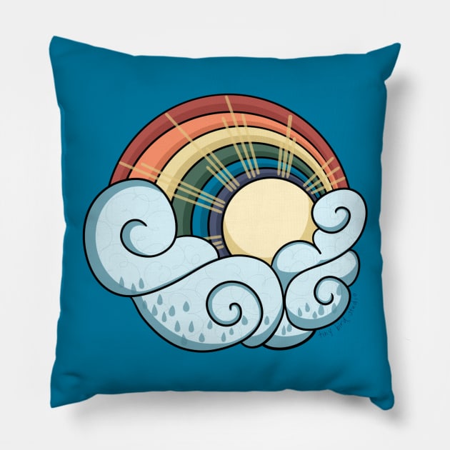 Sunshine and rainbows Pillow by Tiny Bird Studio