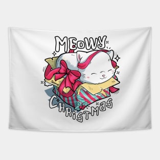 Meowy Christmas cat and Christmas pun Tapestry