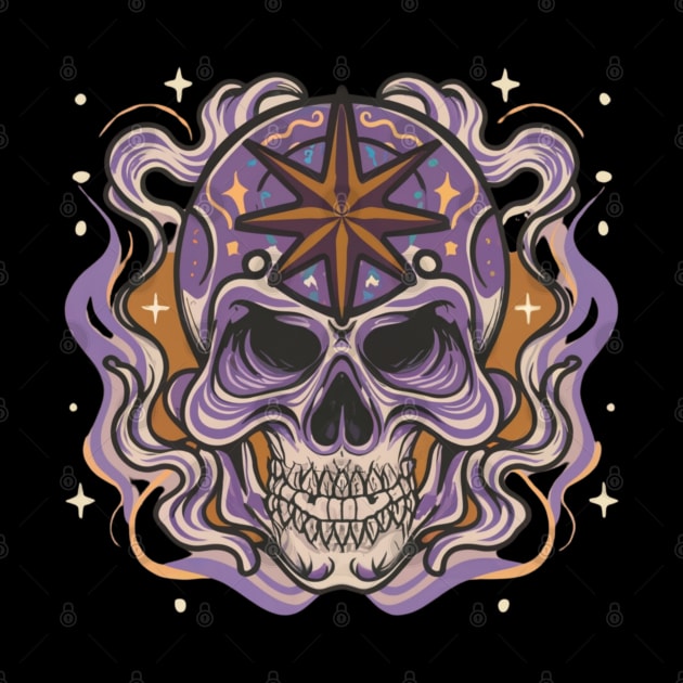 Spooky Halloween Skull and Star Head Tattoo Art by Goku Creations