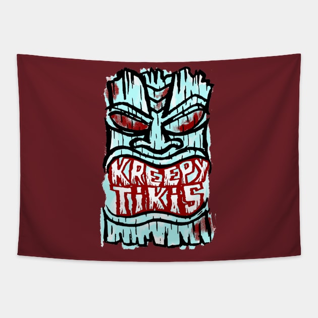 Kreepy Tikis light blue logo Tapestry by The_Kreepy_Tikis