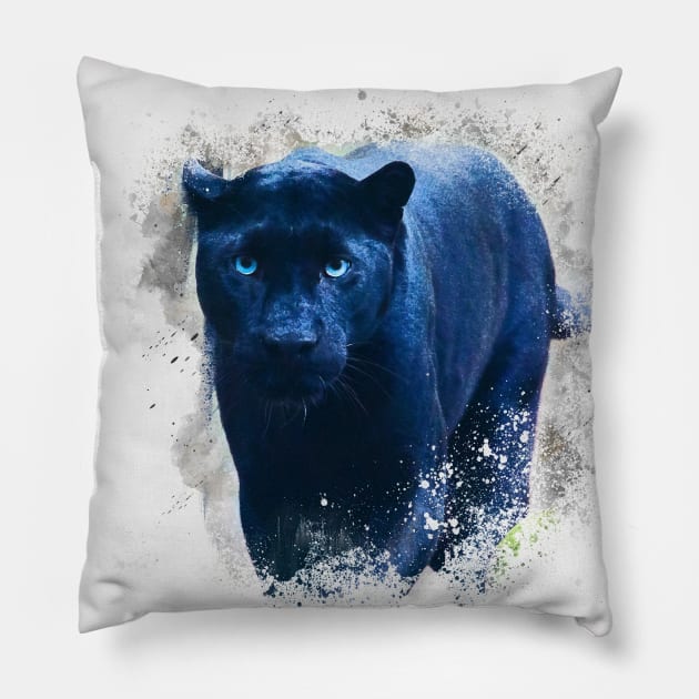 Panther Animal Wildlife Jungle Nature Adventure Free Travel Digital Painting Pillow by Cubebox