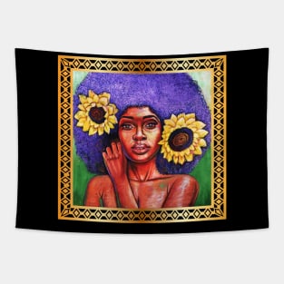 Beautiful African Woman with Sun Flowers Tapestry