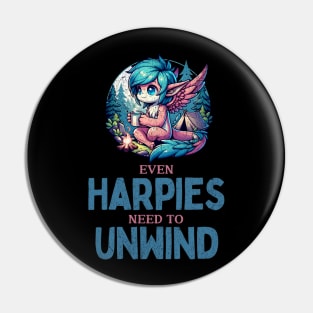 Even Harpies Need to Unwind, Camping Harpy Pin