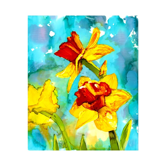 Spring - daffodils in alcohol ink painting by kittyvdheuvel