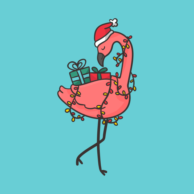 Tropical Christmas Flamingo with Santa Hat & Gifts by SLAG_Creative