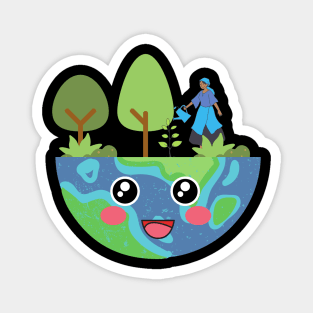 Cute Green and Clean Happy Earth Magnet