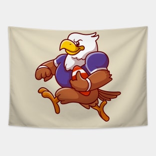 Cute Eagle Playing Rugby Football Cartoon Tapestry