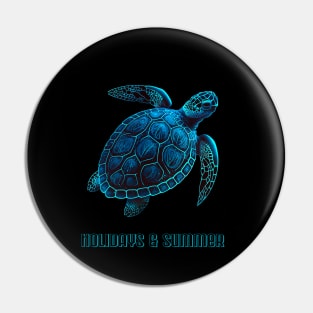 Sea turtle, tattoo style, blue digital drawing Pin