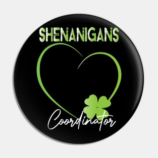 Shenanigans Coordinator Green Heart Shamrock St Patricks Day Pin