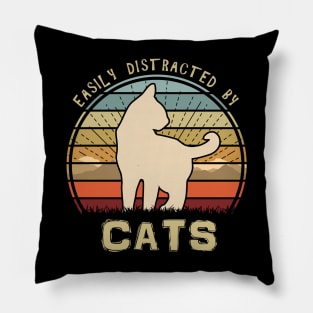 Easily Distracted By Cats Mountain Sunset Pillow