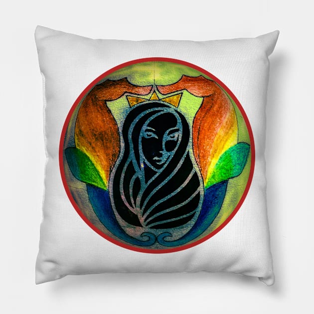 Queen with a crown guarded by a seahorse Pillow by tepy 