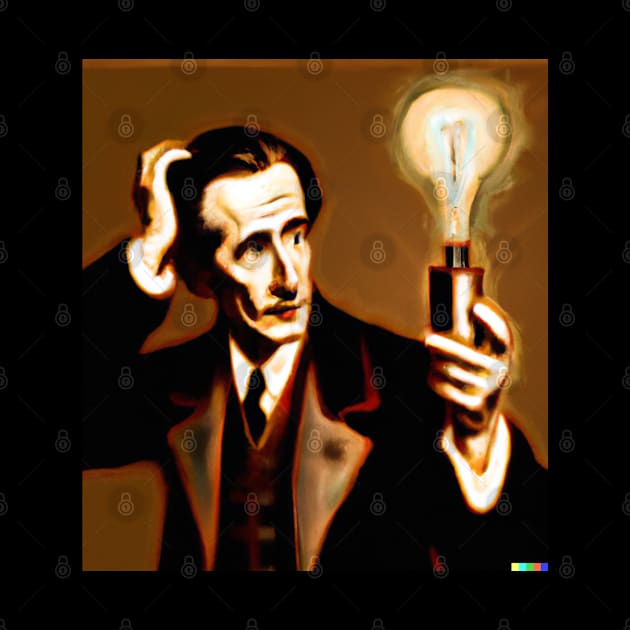 Nikola Tesla Light Bulb Portrait Digital Fine Art by JustAnEngineer