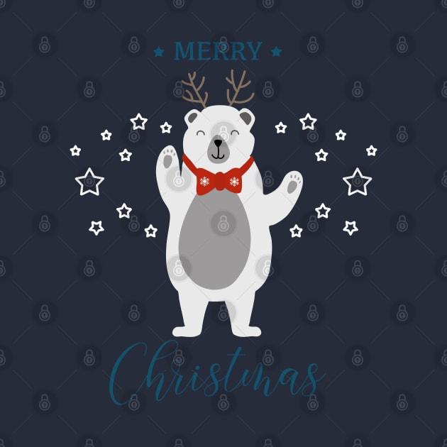 Holiday greeting from cute Polar Bear with reindeer antlers by Arch4Design