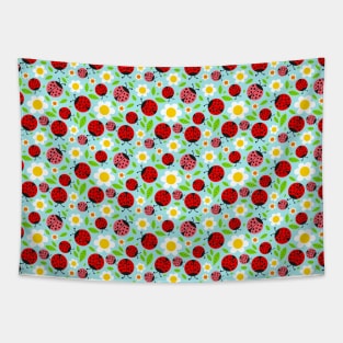 Flowers and Red Ladybugs Tapestry