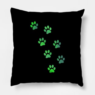 Green Watercolour Paw Prints Pillow