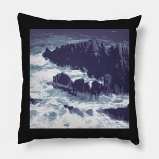 Stormy Sea with Rocks Pillow