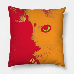 Red and orange retro abstract cat head illustration Pillow