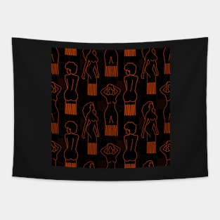 Orange woman-shaped comb on black background Tapestry