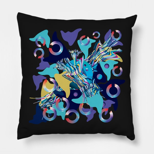 Blue psychedelic hallucinogenic shapes Pillow by IngaDesign