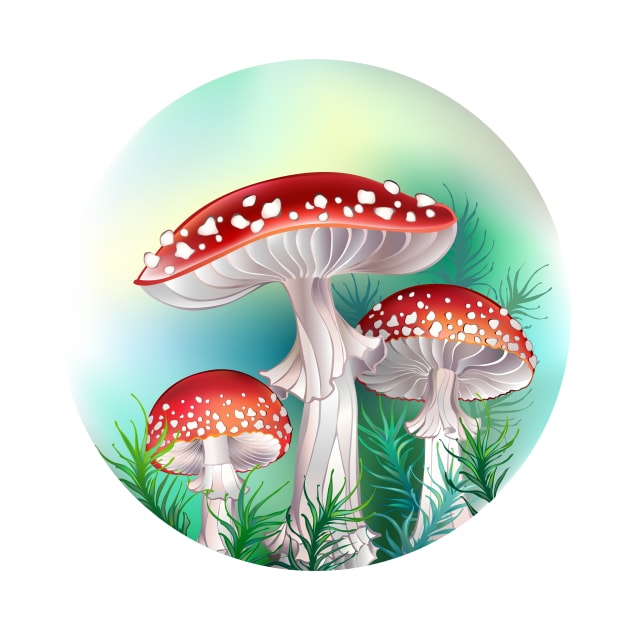 Red fly agarics in circle by Blackmoon9