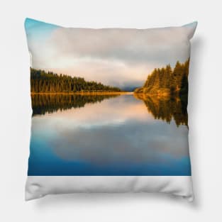 Blue mountain lake sunrise Pillow