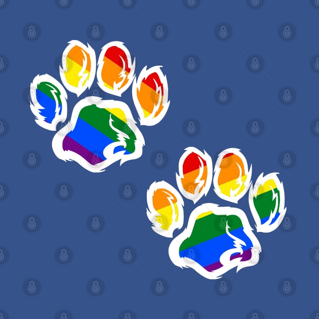 2 Furry Paw Prints in Rainbow Pride Fursuit Furson by Surfer Dave Designs