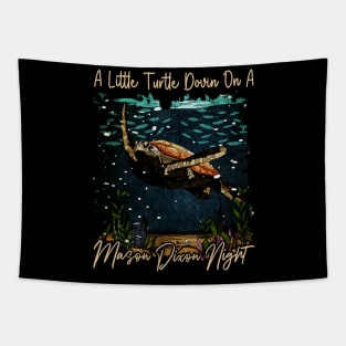 A Little Turtle Dovin on a Mason Dixon Night Turtle Swimming Tapestry