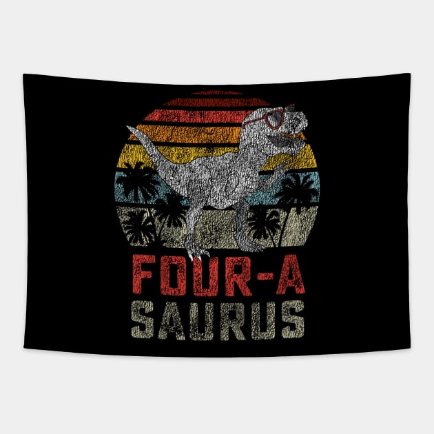 Four a Saurus Birthday T Rex Year Old Dino 4th Dinosaur Tapestry by Saboia Alves