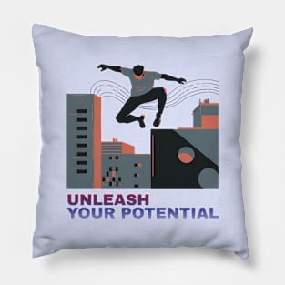 Parkour Potential Unleashed - Aesthetic Guy Doing Parkour Illustration Pillow