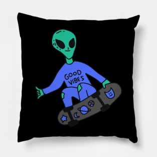 Retro Good Vibes Alien Skateboarding Pillow