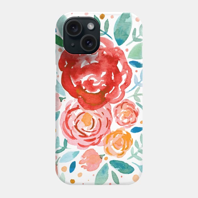 Watercolor roses bouquet - orange and green Phone Case by wackapacka