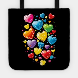 Valentines Day Colorful Hearts Happy Valentines Day Valentines Hearts adorn this beautiful design Great gift for lover wife daughter girl friend mom mother Happy Valentines Day Red Blue Pink Yellow Green Purple Tote